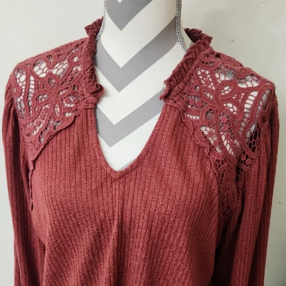 Maurices Lace Accent Lightweight Sweater Blouse - Picture 3 of 10